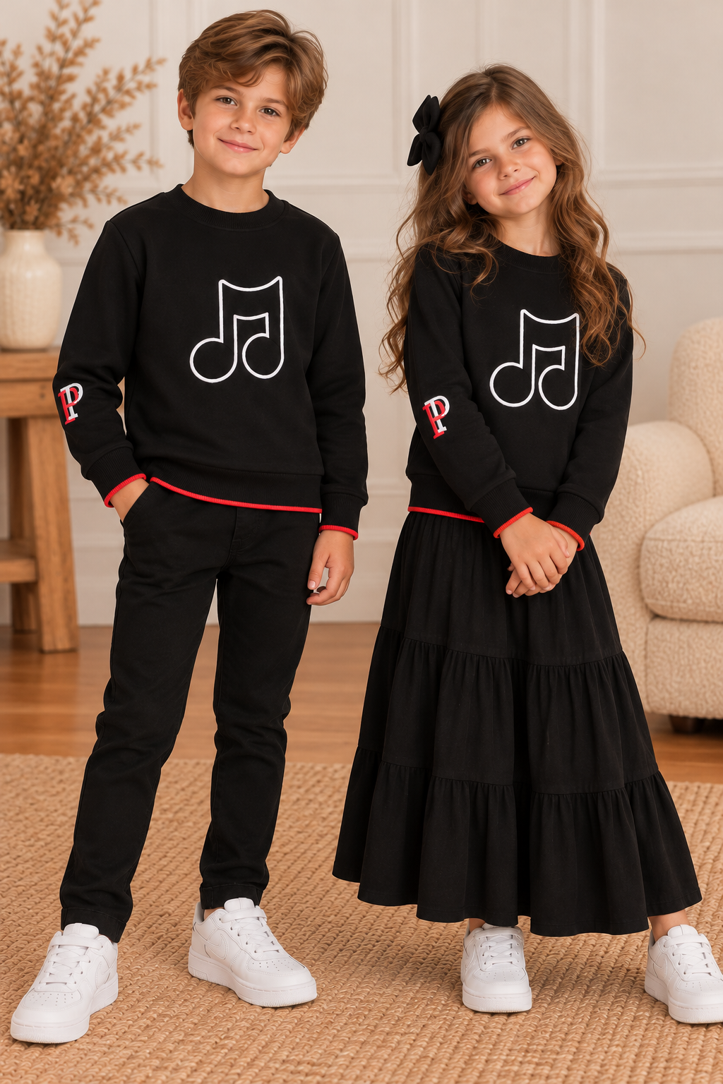 Principi Boys Girls Embroidered Music Note Sweatshirt - KW48