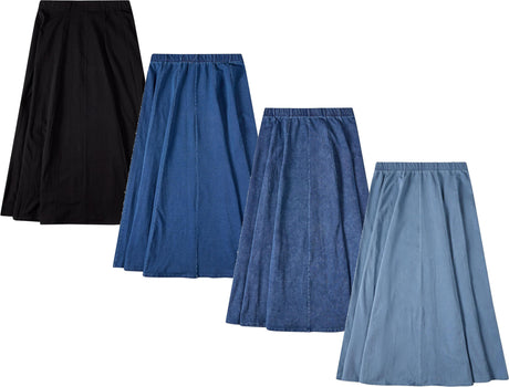 Memoi Girls Teens Pull On Flared Long Denim Skirt - MKC-130