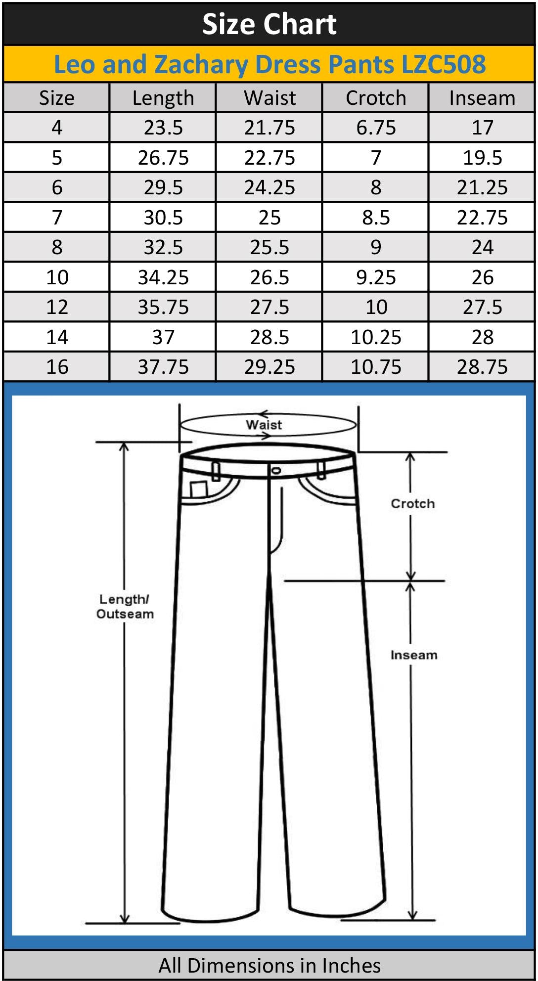 Leo & Zachary Boys Adjustable Waist Slim Fit Dress Pants - LZ-504/508