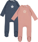 Bonbee Baby Boys Girls Gingham Flower/Star Cotton Footie - BWL26040F