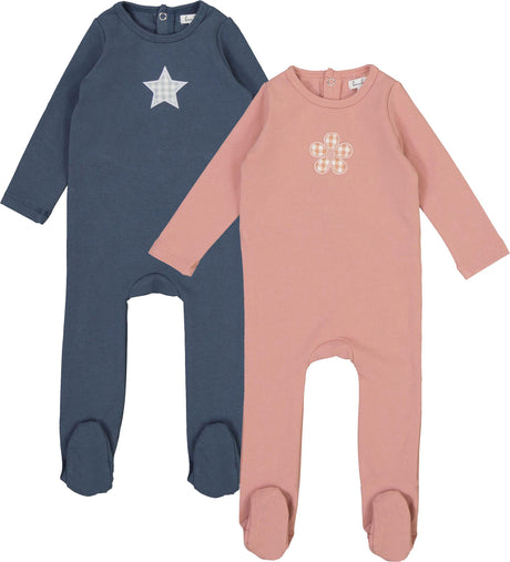 Bonbee Baby Boys Girls Gingham Flower/Star Cotton Footie - BWL26040F