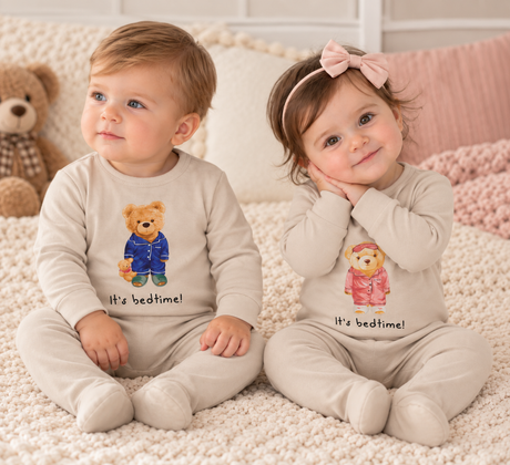 Pixie Label Baby Boys Girls Sleepy Teddy Cotton Footie - 40133