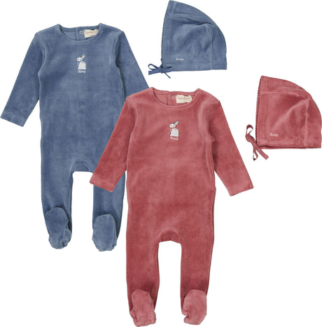 Bondoux Bebe Baby Boys Girls Sweet Bunny Velour Footie - W26-333B