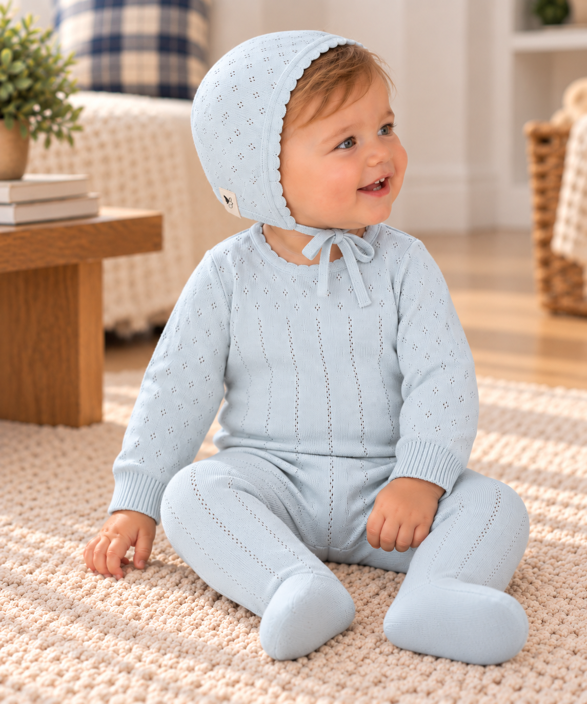 Bebe Bella Baby Boys Girls Pointelle Knit Footie & Bonnet Set - WB6CY3051B