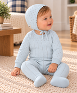 Bebe Bella Baby Boys Girls Pointelle Knit Footie & Bonnet Set - WB6CY3051B