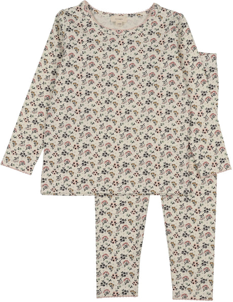 Lil Legs Dressy Loungewear Collection Girls Botanical Cotton Pajamas Lounge Set - BLST