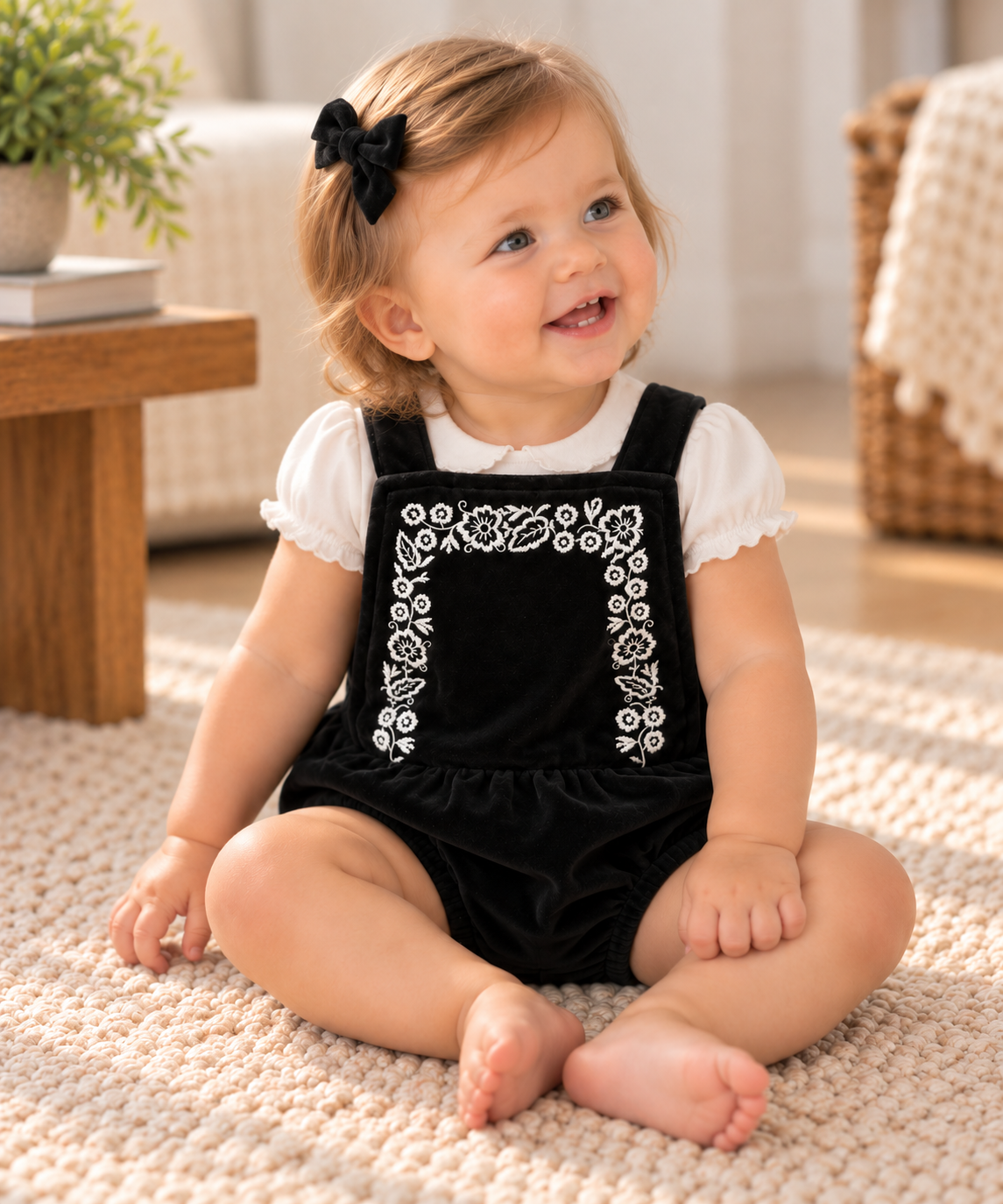 Space Gray Baby Girls Velvet Bubble Romper - WB6CY3184BG