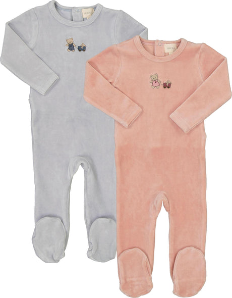 Aurora Baby Boys Girls Embroidered Bear Velour Footie - AAW26-0097-0099