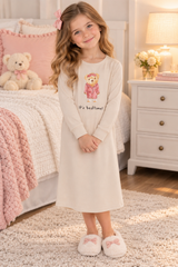 Pixie Label Girls Sleepy Teddy Cotton Nightgown - 40132