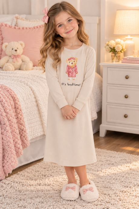 Pixie Label Girls Sleepy Teddy Cotton Nightgown - 40132