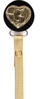 Classy Paci Black Gold Croc Heart Pacifier Clip - CPFW904