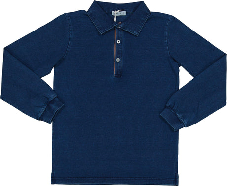 Crew Kids Boys Denim Long Sleeve Polo Shirt - AL3060