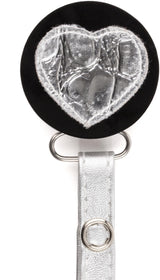 Classy Paci Black Silver Croc Heart Pacifier Clip - CPFW906