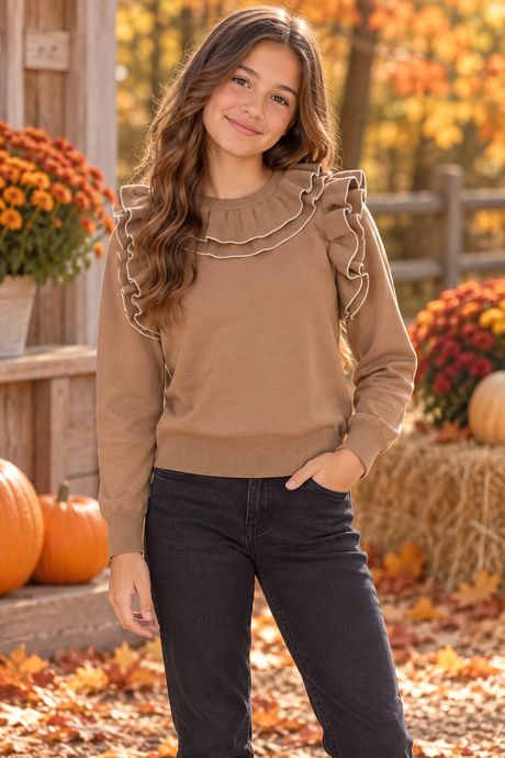 Papillon Girls Ruffled Sweater - C-27933