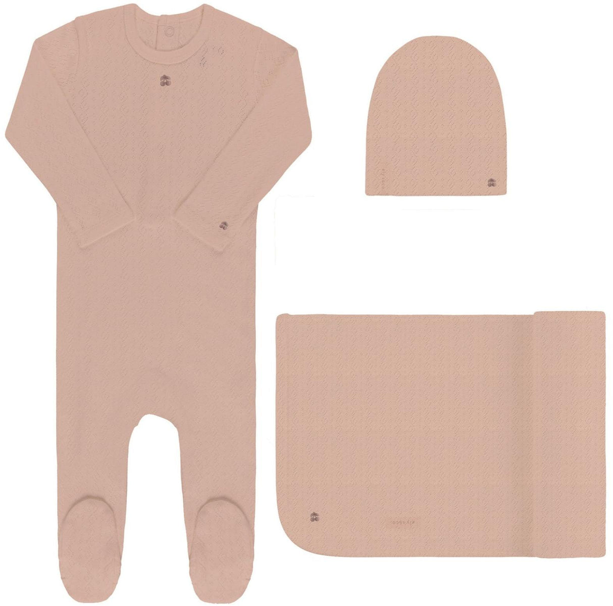Ely's & Co Baby Girls Embroidered Cherry Pointelle Cotton Stretchie, Beanie, Blanket Gift Set - AW24-0046-GBG