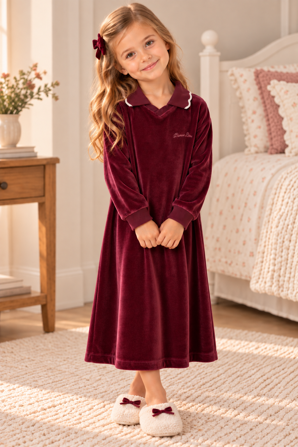 L'amour Lou Girls Velour Polo Nightgown - LLFW05