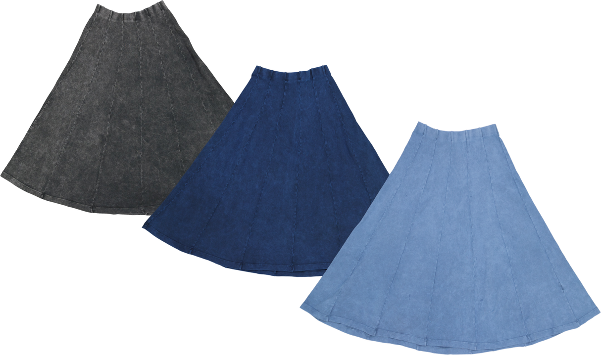 Kiki Riki Womens Midi 32 Inch Stonewash Panel Skater Skirt - 42371