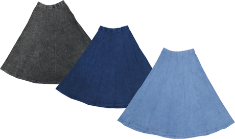 Kiki Riki Womens Midi 32 Inch Stonewash Panel Skater Skirt - 42371