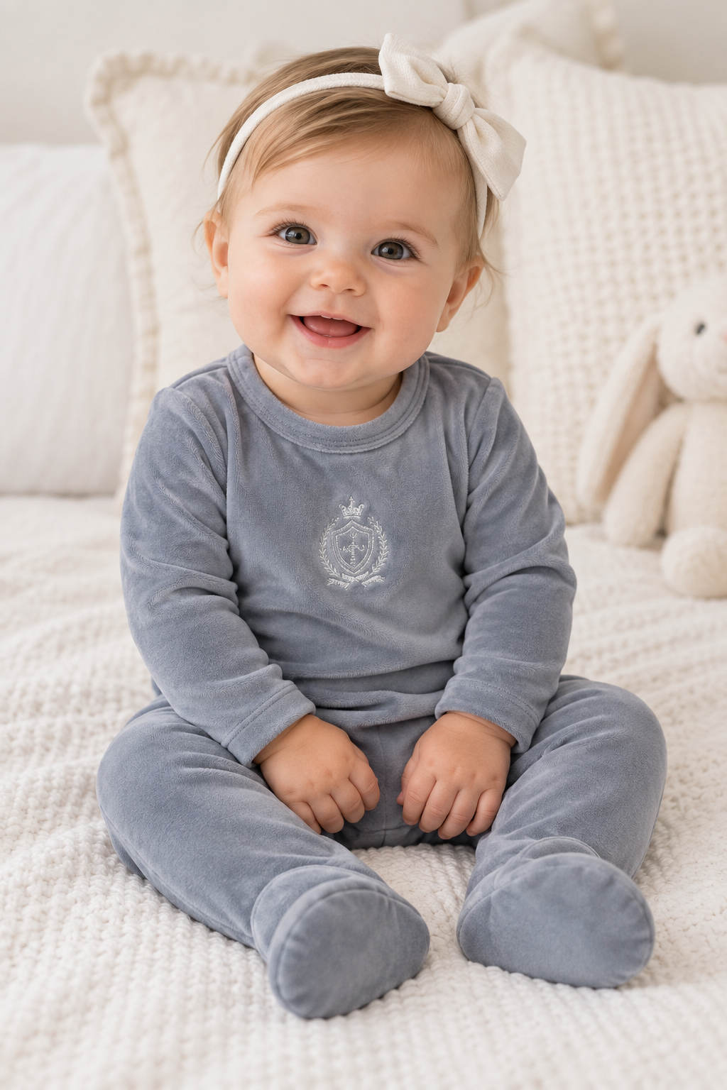 Aurora Baby Boys Girls Metallic Crest Velour Footie - AAW26-0110-0112-0113