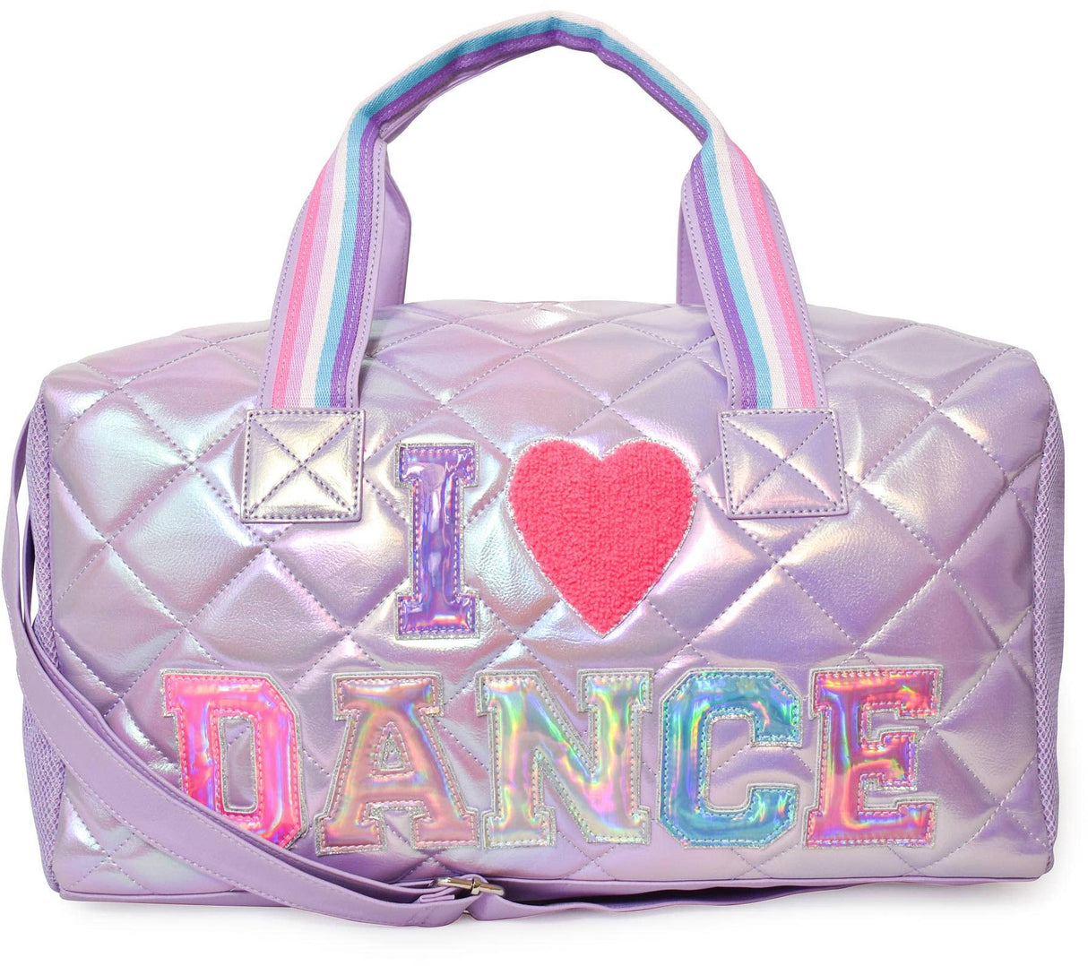 OMG Quilted I 💗 Dance Lavender Metallic Large Duffle Bag - DNC-DF86