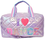 OMG Quilted I 💗 Dance Lavender Metallic Large Duffle Bag - DNC-DF86