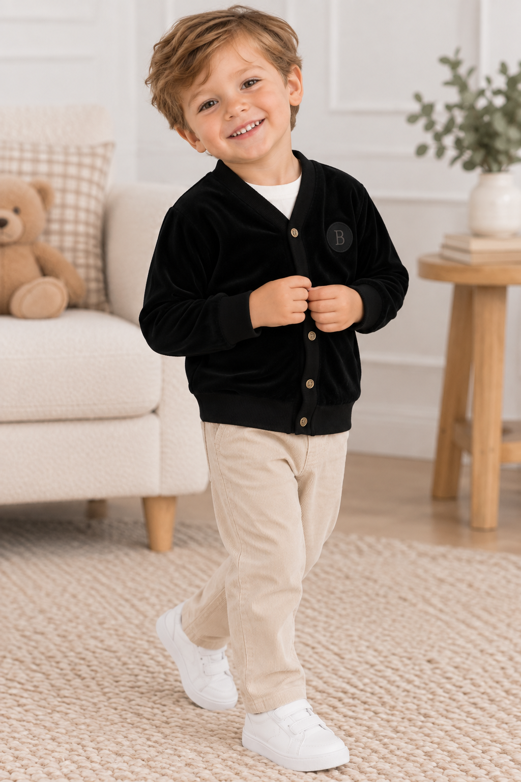 Bondoux Bebe Boys Velour Cardigan - W26-821DBT
