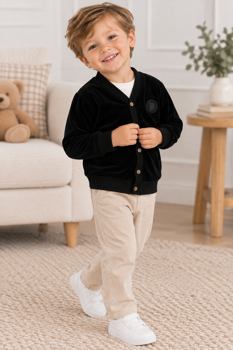 Bondoux Bebe Boys Velour Cardigan - W26-821DBT
